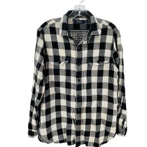 Polo Ralph Lauren Black White Buffalo Check Heavy Flannel Button Down Shirt M